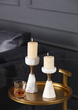 Load image into Gallery viewer, Allthingscurated Marble and Gold Pillar Candle Holders