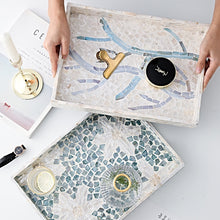 Load image into Gallery viewer, Mia Spring Nature Rectangle Trays by Allthingscurated are beautiful handmade and inlaid with natural Capiz shells. They are both functional and decorative as tray for the dining table and the dresser. Measuring 35cm by 25.5cm or 13.7 inches by 10 inches. Available in 3 designs.