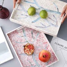 Load image into Gallery viewer, Mia Spring Nature Rectangle Trays by Allthingscurated are beautiful handmade and inlaid with natural Capiz shells. They are both functional and decorative as tray for the dining table and the dresser. Measuring 35cm by 25.5cm or 13.7 inches by 10 inches. Available in 3 designs.