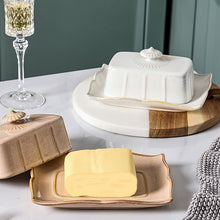 Load image into Gallery viewer, Retro-style Porcelain Butter Dish by Allthingscurated comes in 2 muted tones of Antique White and Antique Peach. A butter dish that comes with a cover with beautiful patterns, it is an ideal and practical storage for your butter. Measures 19.3cm or 7.5 inches in width, 9cm or 3.5 inches in height and 14.2cm or 5.5 inches in depth.