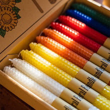 Load image into Gallery viewer, 2-piece Rolled Honeycomb Candles in 7 assorted colors by Allthingscurated. Made of beeswax and paraffin.