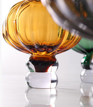 Load image into Gallery viewer, Luna Lantern Vases by Allthingscurated are stylish and versatile. Crafted from high-quality thick glass and creatively shaped like an Oriental Lantern with a strong aesthetic, they are perfect for creative floral arrangement or simply as a decorative display on its own. Comes in 2 sizes and 3 avaliable colors of green, gray and amber.