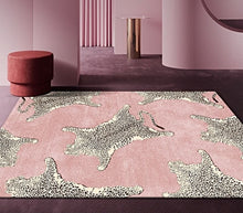 Load image into Gallery viewer, Blush Leopard Area Rug by Allthingscurated features a striking design of multiple patterns of leopard sets against a blushing pink color that blends easily into any décor styles. The rectangle rug comes available in 7 sizes.