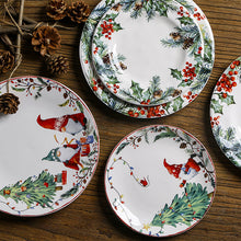 Load image into Gallery viewer, Holiday Gnome and Berry Ceramic Plates