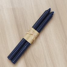 Load image into Gallery viewer, 2-piece rolled honeycomb candle in navy blue by Allthingscurated.