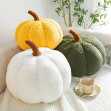 Load image into Gallery viewer, Pumpkin Pillows in teddy cotton with a tufted surface by Allthingscurated come in 3 sizes and 7 colors. These pillows are plush and comfy, perfect for Fall and Halloween. Sizes available in 20cm, 28cm and 35cm in height or 8 inches, 11 inches and 13.7 inches in height. Colors come in white, green, blue, yellow, orange, red and brown.