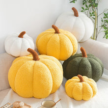 Load image into Gallery viewer, Pumpkin Pillows in teddy cotton with a tufted surface by Allthingscurated come in 3 sizes and 7 colors. These pillows are plush and comfy, perfect for Fall and Halloween. Sizes available in 20cm, 28cm and 35cm in height or 8 inches, 11 inches and 13.7 inches in height. Colors come in white, green, blue, yellow, orange, red and brown.