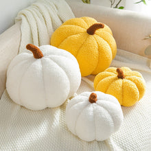 Load image into Gallery viewer, Pumpkin Pillows in teddy cotton with a tufted surface by Allthingscurated come in 3 sizes and 7 colors. These pillows are plush and comfy, perfect for Fall and Halloween. Sizes available in 20cm, 28cm and 35cm in height or 8 inches, 11 inches and 13.7 inches in height. Colors come in white, green, blue, yellow, orange, red and brown.