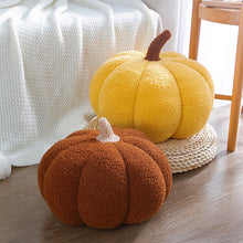 Load image into Gallery viewer, Pumpkin Pillows in teddy cotton with a tufted surface by Allthingscurated come in 3 sizes and 7 colors. These pillows are plush and comfy, perfect for Fall and Halloween. Sizes available in 20cm, 28cm and 35cm in height or 8 inches, 11 inches and 13.7 inches in height. Colors come in white, green, blue, yellow, orange, red and brown.