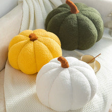 Load image into Gallery viewer, Pumpkin Pillows in teddy cotton with a tufted surface by Allthingscurated come in 3 sizes and 7 colors. These pillows are plush and comfy, perfect for Fall and Halloween. Sizes available in 20cm, 28cm and 35cm in height or 8 inches, 11 inches and 13.7 inches in height. Colors come in white, green, blue, yellow, orange, red and brown.