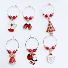 Load image into Gallery viewer, Red White Christmas Wine Glass Charms (set of 6)