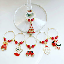 Load image into Gallery viewer, Red White Christmas Wine Glass Charms (set of 6)