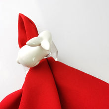 Load image into Gallery viewer, Porcelain Rabbit Napkin Holder by Allthingscurated comes as a set of 4 holders. Made of white porcelain for the rabbit which sits atop the high-quality acrylic holder. Perfect for Easter.