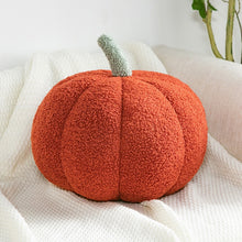 Load image into Gallery viewer, Pumpkin Pillows in teddy cotton with a tufted surface by Allthingscurated come in 3 sizes and 7 colors. These pillows are plush and comfy, perfect for Fall and Halloween. Sizes available in 20cm, 28cm and 35cm in height or 8 inches, 11 inches and 13.7 inches in height. Colors come in white, green, blue, yellow, orange, red and brown. Featured here is a Red Pillow.