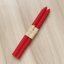 Load image into Gallery viewer, 2-piece rolled honeycomb candle in red by Allthingscurated.