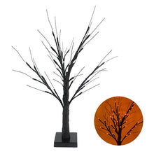 Load image into Gallery viewer, Black LED Birch Tree Light by Allthingscurated is the perfect home decor display for your beloved Halloween celebration. Measuring 60cm or 23.4 inches in height, it comes in either 24 LED Warm White Light or 36 LED Orange Light. The twigs are bendable and adjustable to achieve an optimal effect. This is the black tree with 36 LED orange light.