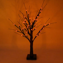 Load image into Gallery viewer, Black LED Birch Tree Light by Allthingscurated is the perfect home decor display for your beloved Halloween celebration. Measuring 60cm or 23.4 inches in height, it comes in either 24 LED Warm White Light or 36 LED Orange Light. The twigs are bendable and adjustable to achieve an optimal effect. Shown here is the black tree with 36 LED orange lights.