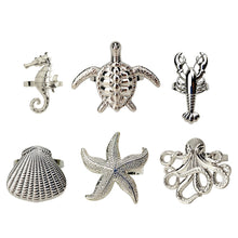Load image into Gallery viewer, Coastal Sea Creatures Napkin Rings (set of 6)
