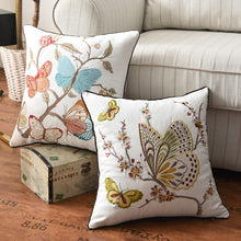 Load image into Gallery viewer, Allthingscurated Spring Harmony Cushion Cover Collection in garden-inspired theme featuring butterflies, florals and birds in embroidering in 100% cotton fabric. Measuring 45 x 45cm or 18 x 18 inches. Available in 7 designs.