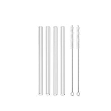 Load image into Gallery viewer, Allthingscurated’s super-short glass straws measures only 15cm or 6 inches. Suitable for drinks in any glass type from lowball, martini, margarita, tumbler, whiskey to mason jar. Package includes 4 straws plus 2 cleaning brushes. Made of high-grad borosilicate glass that is cold and heat-resistant.  This selection is for a straight straw design.