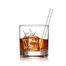 Load image into Gallery viewer, Allthingscurated’s super-short glass straws measures only 15cm or 6 inches. Suitable for drinks in any glass type from lowball, martini, margarita, tumbler, whiskey to mason jar. Package includes 4 straws plus 2 cleaning brushes. Made of high-grad borosilicate glass that is cold and heat-resistant, they are available in either straight or bent design. You can select from straight, bent or mixed options for your purchase.