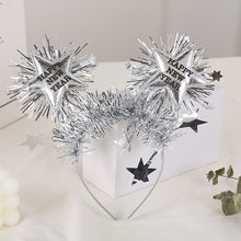 Load image into Gallery viewer, Silver Tinsel Happy New Year Party Headband