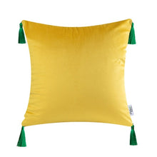 Load image into Gallery viewer, Allthingscurated oriental joy Cushion Cover measuring 45x45cm in bright yellow with 4 corner tassels.
