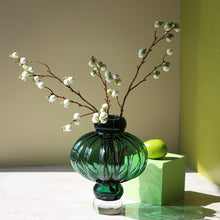 Load image into Gallery viewer, Luna Lantern Vases by Allthingscurated are stylish and versatile. Crafted from high-quality thick glass and creatively shaped like an Oriental Lantern with a strong aesthetic, they are perfect for creative floral arrangement or simply as a decorative display on its own. Comes in 2 sizes and 3 avaliable colors of green, gray and amber.