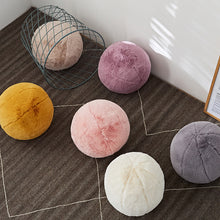 Load image into Gallery viewer, Ball Pillow measuring 30cm or 11.7 inch, made of faux rabbit fur in 6 different colors