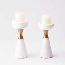 Load image into Gallery viewer, Allthingscurated Marble and Gold Pillar Candle Holders