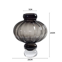 Load image into Gallery viewer, Luna Lantern Vase in Gray by Allthingscurated in small size. Measuring 24cm or 9.4 inches in height and 20cm or 7.8 inches in width. Top opening measures 7cm or 2.7 inches.