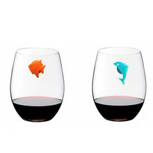 Load image into Gallery viewer, A set of 12 wine glass charms shaped like marina animals in bright random colors. They are made of silicon and feature suction cups.