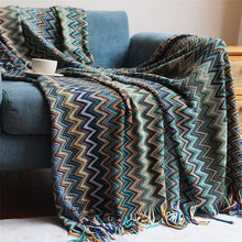 Load image into Gallery viewer, Allthingscurated Chevron Pattern Throw Blanket with Tassels