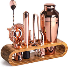 Load image into Gallery viewer, Mixology Bartender 10-piece Bar Tool Set with Stand by Allthingscurated is nifty set with all the basic essentials that you need for your home bar. Available in colors of gold, copper, silver and gundmetal black.