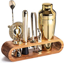 Load image into Gallery viewer, Mixology Bartender 10-piece Bar Tool Set with Stand by Allthingscurated is nifty set with all the basic essentials that you need for your home bar. Available in colors of gold, copper, silver and gundmetal black.