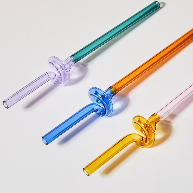 Color Glass Straws Twist Reusable Straws Heat Resistant Glass