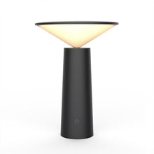 Load image into Gallery viewer, Cordless and portable bar table lamp in minimalist design, with black body. Dimmable with 3 lighting modes from warm, to white and natural light. Fully charged in 4 hours with USB cable.