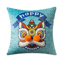 Load image into Gallery viewer, Allthingscurated Happy Design Cushion Cover measuring 45x45cm in blue.