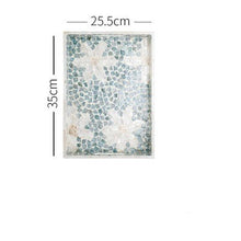 Load image into Gallery viewer, Mia Spring Nature Rectangle Trays by Allthingscurated are beautiful handmade and inlaid with natural Capiz shells. They are both functional and decorative as tray for the dining table and the dresser. Measuring 35cm by 25.5cm or 13.7 inches by 10 inches. Available in 3 designs. The design features a 6-petal white flowers in a pastel green background