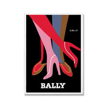 Load image into Gallery viewer, Bally Vintage Fashion Canvas Art Prints by Allthingscurated is a collection of bold and inspiring prints celebrating the Swiss luxury brand known for its men’s and women’s fashion and accessories. These unique art pieces are perfect for the fashionista’s dressing room or elegant living room. Featured here is the footwear print.
