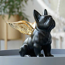 Load image into Gallery viewer, Angle Wings French Bulldog in black and gold ceramic from Allthingscurated.  Measuring 21cm or 8 inches in height, 14cm or 5.5 inches in length and 11cm or 4.3 inches in width.
