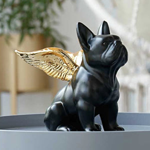Angle Wings French Bulldog in black and gold ceramic from Allthingscurated.  Measuring 21cm or 8 inches in height, 14cm or 5.5 inches in length and 11cm or 4.3 inches in width.