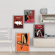 Load image into Gallery viewer, Bally Vintage Fashion Canvas Art Prints by Allthingscurated is a collection of bold and inspiring prints celebrating the Swiss luxury brand known for its men’s and women’s fashion and accessories. These unique art pieces are perfect for the fashionista’s dressing room or elegant living room.
