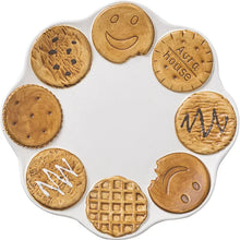 Load image into Gallery viewer, The Waffle Cup and Plate collection by Allthingscurated features a charming waffle pattern and whimsical biscuit design that will bring a smile to your breakfast. Each piece is hand painted on porcelain. Perfect for breakfast and tea time. Makes a great gift for any occasion. Cup and plate each comes in 4 designs to choose from. Featured here is scallope edged plate with brown biscuits design.
