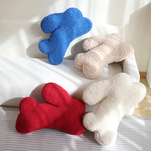 Load image into Gallery viewer, Cozy Teddy Bunny Pillow by Allthingscurated shaped like a cute bunny is sewn from soft, fluffy teddy fabric.  The hug pillow is cute, cuddly and oh-so-cozy. Its playful shape will bring a quirky charm to any room. Available in white, sand, red and blue.
