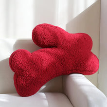 Load image into Gallery viewer, Cozy Teddy Bunny Pillow by Allthingscurated shaped like a cute bunny is sewn from soft, fluffy teddy fabric.  The hug pillow is cute, cuddly and oh-so-cozy. Its playful shape will bring a quirky charm to any room. Available in white, sand, red and blue. Featured here is red bunny pillow.
