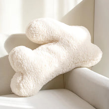 Load image into Gallery viewer, Cozy Teddy Bunny Pillow by Allthingscurated shaped like a cute bunny is sewn from soft, fluffy teddy fabric.  The hug pillow is cute, cuddly and oh-so-cozy. Its playful shape will bring a quirky charm to any room. Featured here is  white bunny pillow.
