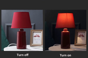 Burano Table Lamp by Allthingsucrated comes in 3 gorgeous colors in Red, Blue and Yellow.  The lamp base is made of ceramic and the lampshade of fabric.  Both the base and lampshade are of the same color.  Featuring the red lamp in both day and night effect.