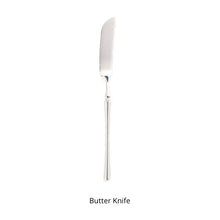 Load image into Gallery viewer, Bright Silver Stainless Steel flatware by Allthingscurated crafted from high-quality stainless steel with a forged construction ensures durability.  It has a bright silver mirror finish that will add a touch of elegance to any meal.  This is a Butter Knife.
