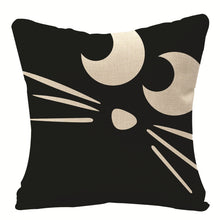 Load image into Gallery viewer, Halloween Ghost and Cat Cushion Cover collection by Allthingscurated is available in 6 unique prints and 4 different sizes.  Add them to your sofa and see them transform your cozy space for the Halloween season in an instant.  Shown here is the cat design.
